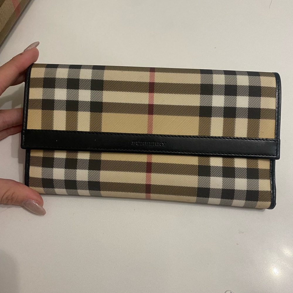 Burberry Checkered Wallet - Black and Tan